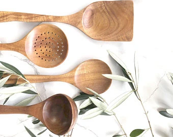 live wood mixing spoon with hole