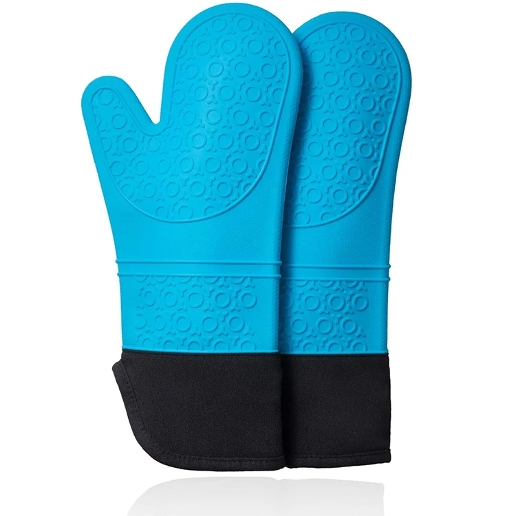 Long Size Heat Resistant Professional Cooking Silicone Oven Mitts