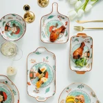 Lovely Style Home Goods Oven Ceramic Baking Dish Plate Creative Square Ceramic Fruit Serving Plate With Handle