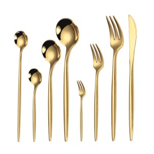 Luxury mirror flatware, stainless steel gold shiny cutlery set for wedding