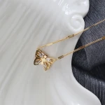 Martha Jewelry Shiny Pickaxe Diamond Butterfly Necklace Short Chain Stainless Steel Gold Rose Gold
