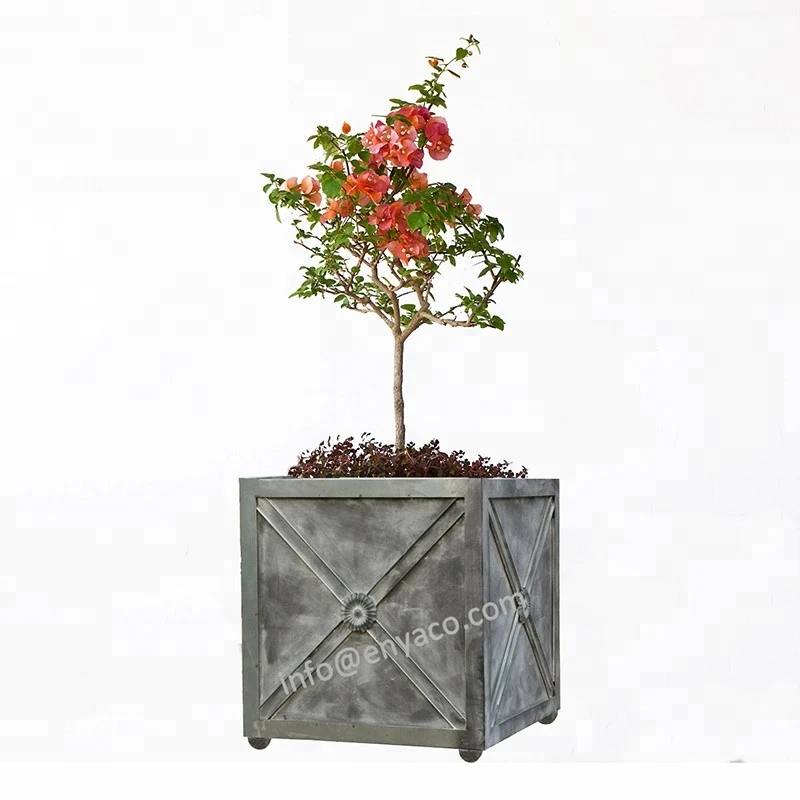 Metal Versaille Planter Box Outdoor, Decorative Flower Pot Garden Decoration