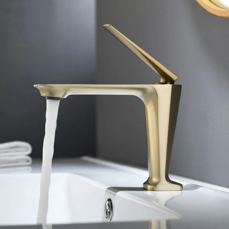 Modern Bathroom Basin Sink Faucet Brushed Gold Lavatory Mixer Tap