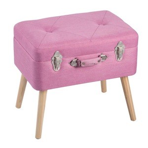 Modern Design Wholesale Price Sofa Side Trunk Fabric Ottoman Storage Stool With Wooden Legs for Dressing Table