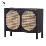 Modern Home Furniture Solid Wood Cabinet Bedroom Rattan Storage Wardrobe