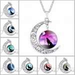 Moon time gem necklace Wolf totem retro alloy pendant necklace