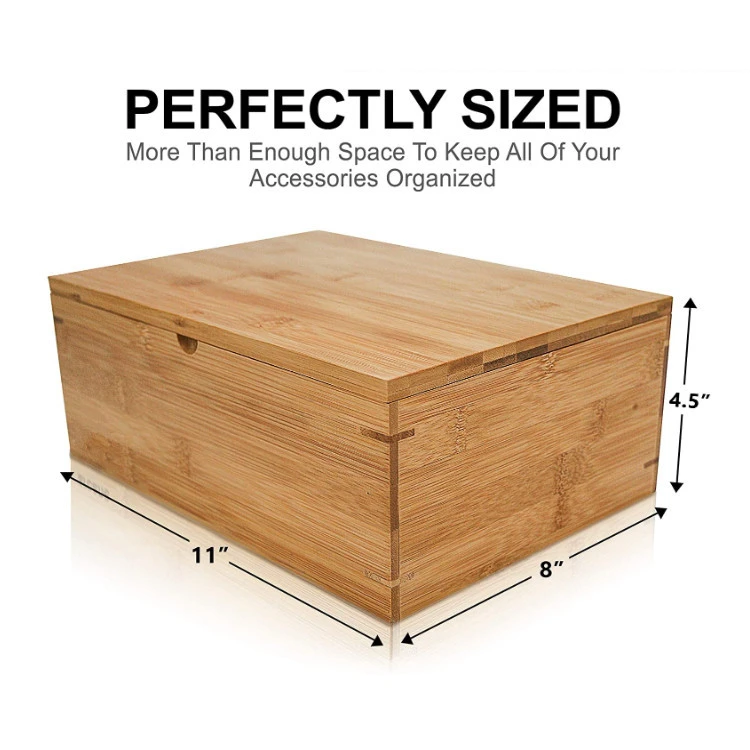 Natural morden smooth stable big capacity bamboo wood organization container storage box