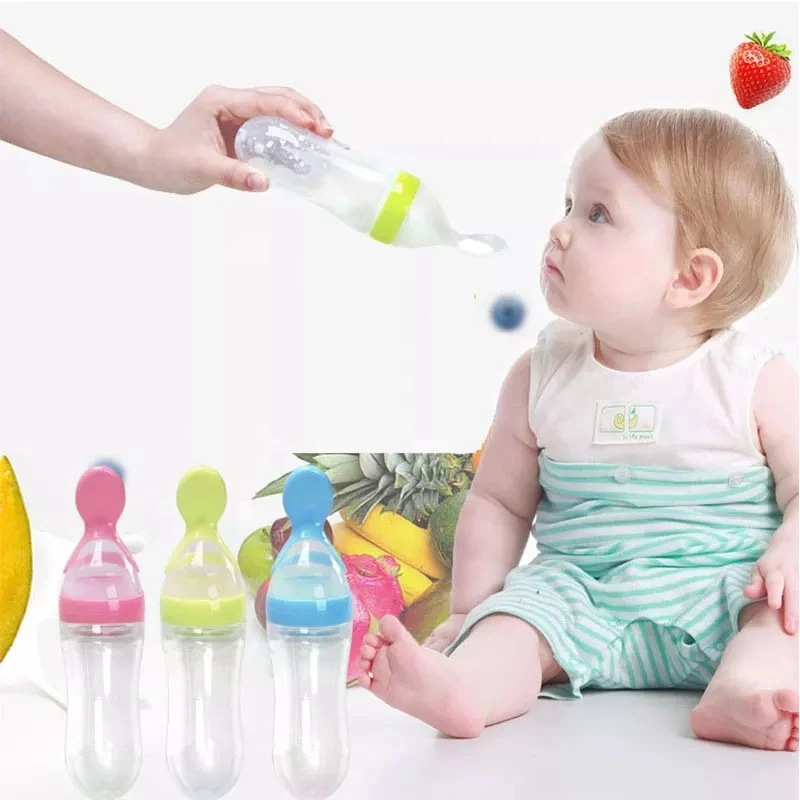 New Arrival BPA Free Mamadeira biberones squeezable baby feeding bottle With silicone Spoon