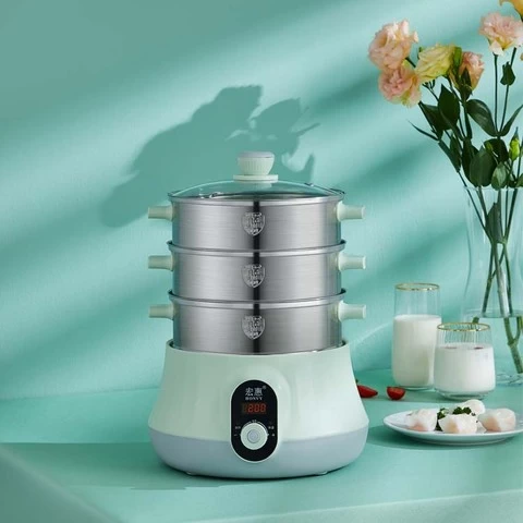 New Arrived Upgrade Keep Warm 3 layers Stainless Steel 304  Electric Food Steamer electric Steam cooker