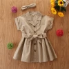 New Casual Long Sleeve Buttons Shirt Dresses Cotton Striped Girls Kids Dress Clothes 1-6Y