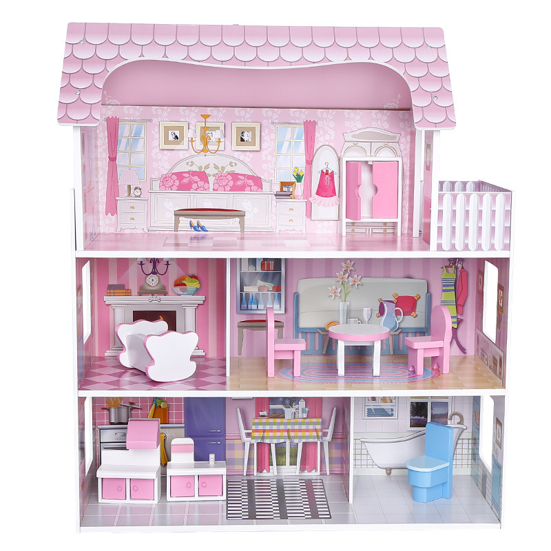 Buy New Design Girls Pink Diy Wooden Play Furniture Big Doll House Kits ...