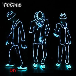 New EL wire Suits Fashion LED Clothes Luminous Costumes Glowing Gloves Shoes Light Clothing Men Clothe Dance wear