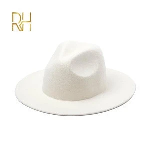 New Korean Stylish White Wool Felt Wide Brim Fedroa Top Hat