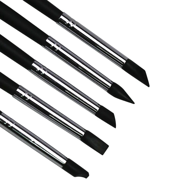 New Nail Art Silicone Pens Black Wood Handle 3D Effect Shaping Drawing Brush Nail Tools