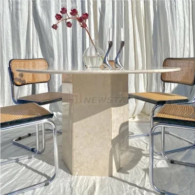 Newstar Modern Round Designer Luxury Center Travertine Dining Table Natural Stone Table Marble Coffee Table