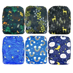 One Size Baby Washable Reusable Pocket Cloth Diapers, 6 Pack with 6 One Size Microfiber Inserts