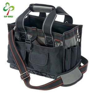 Open top electrician tool tote bag, remove shoulder strap multi-pockets tool bag for plumbers