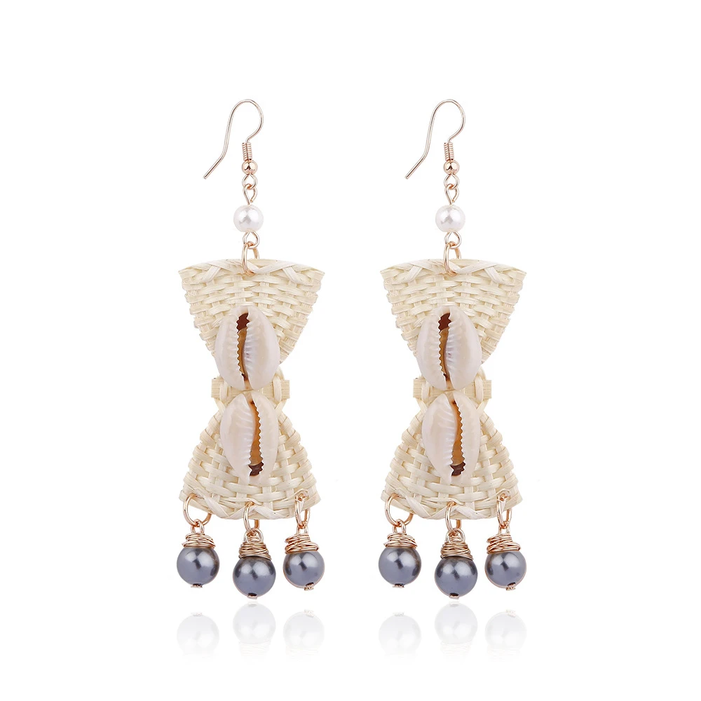 Original conch shell earrings hand-woven cane beaded pearl earrings latest design of pearl earrings