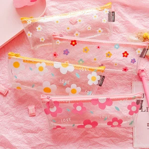 oyvb-1049 Waterproof Transparent Cartoon Flower Printed Pencil Case Simple Pencil Case For Student