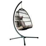 Patio Hanging Egg Swing  Chair, Outdoor Garden Furniture Wicker Rattan Hammock Chair with Cushion