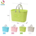 Plastic carved storage basket with handles