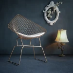 Popular Nordic Modern Minimalist Leisure Hollow Iron Wire Creative Personality Dining Chair(Gold)