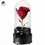 preserved rose with rotating music box as Christmas, valentine's day, mother's day gifts