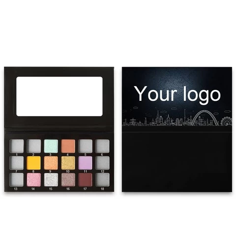 Private Label Vegan Cosmetics 18 Colors Eyeshadow Palette No Brand, Pressed Glitter Makeup