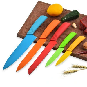 Professional Cheap 6PCS plastic handle kitchen Knife Set colorful non-stick stainless steel chef knife set