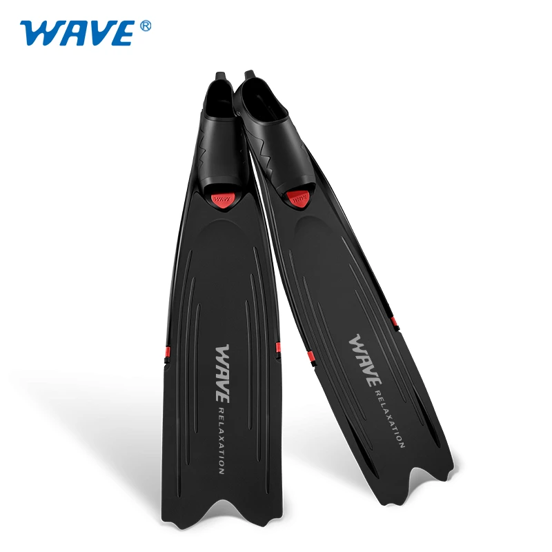 Professional commercial long wave swimming diving fin foot pocket free diving spearfishing scuba diving equipment adult fins