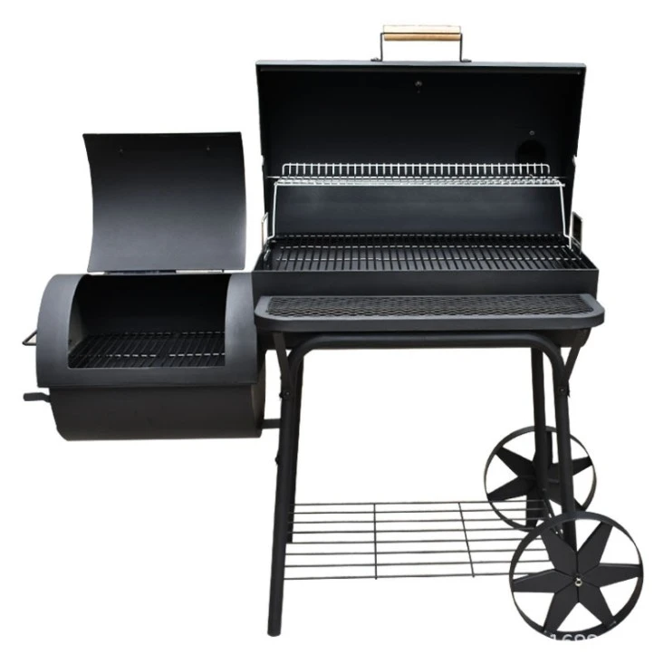 Professional powder coated skewer BBQ grilling set 2 in 1 with wheels and thermometer smoker bbq grill