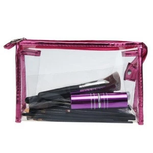 Professional Rose Red Transparent Plastic Makeup Travel Bag PVC Makeup Pouch