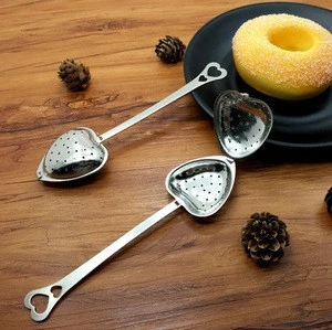 Promotional Gifts Stainless Steel Tea Making Infuser Filter Teaspoon Heart-shaped Tea Bag Strainer with Handle