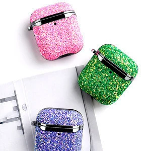 PULOKA Leather Earphone Case for Luxury Girl Bling Airpods Pro Case for Diamond Crystal Wireless Airpods Case