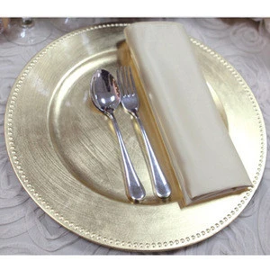 PZ25890 2014 high quality 13&quot; Round Gold Beaded Plastic Melamine Charger Plate