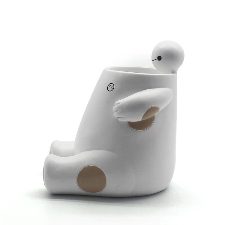 Resin Baymax shape pen pot for baby mobile phone holder decorative items