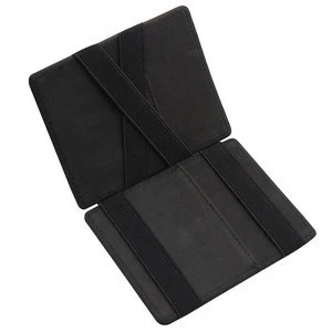RFID custom mens trick card holder genuine leather magic wallet with coin pocket wallet elastic straps