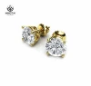 Round brillant cut screw back 14k diamond cz gold stud earrings, cubic zirconia earrings