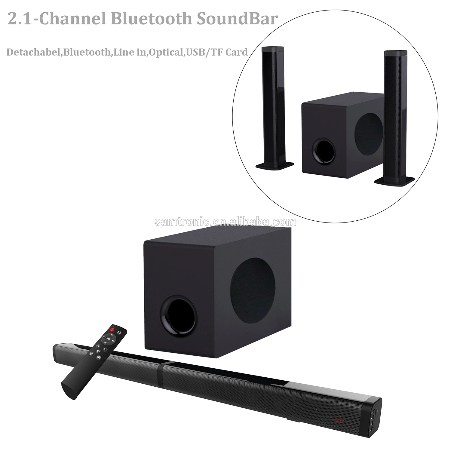 Samtronic 100W 2.1ch Detachable soundbar, wireless sound bar speaker for tv foramazon hot sale home theatre system