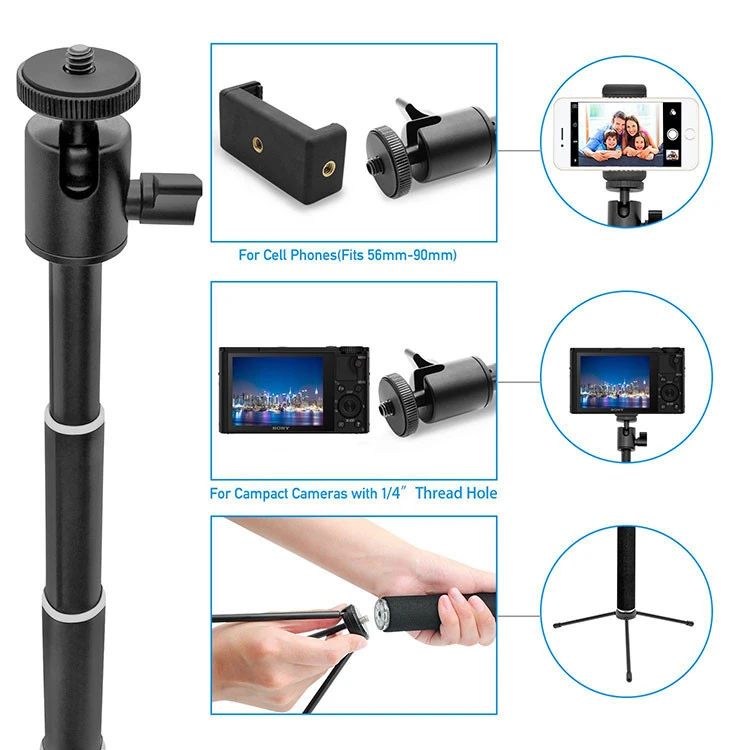 Selfie Stick,Extendable Monopod with Tripod Stand and Shutter Remote for iPhone, other Android phones, digital cameras