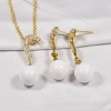 Small Beautiful Fresh Water Pearl CZ Ceramic 925 Sterling Silver Set Gold Plated Jewelry Set