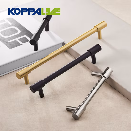 Koppalive Brushed Satin Nickel Solid Brass Furniture Handle 76mm 3 Inch Matte Gold and Black Wardrobe Cabinet Door Pulls Handles