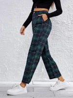 Spring Autumn New Design Button Quick Dry Custom Elegant Plaid Womens Pants
