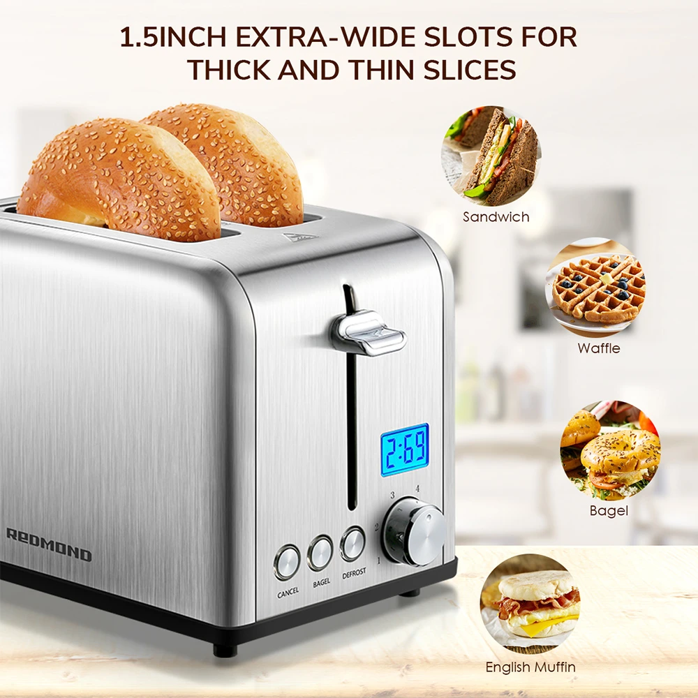 Stainless steel breakfast grill 2 slice electric bread toaster