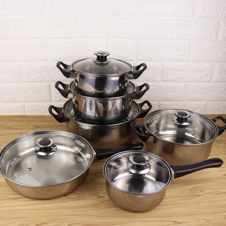 Stainless steel cookware with detachable handle 12-piece frying pan milk pan soup pot detachable handle