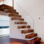 straight wood staircase,stainless steel handrail stair