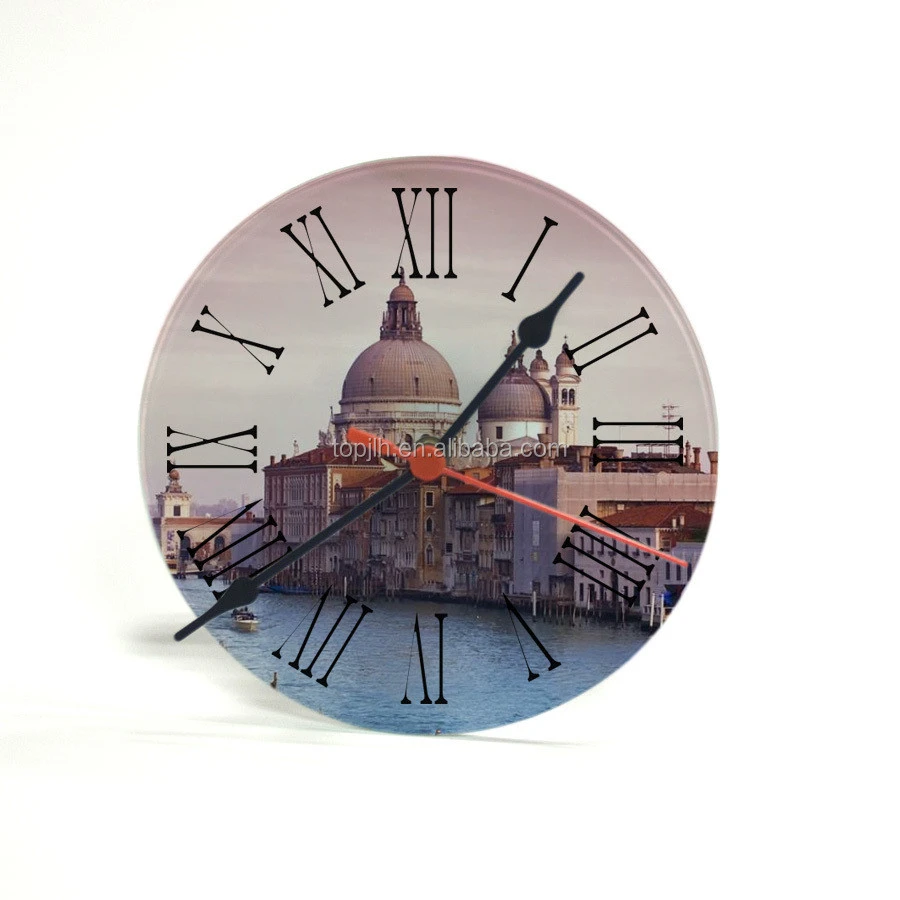 Sublimation coated glass wall clock, printable photo frame wall clock