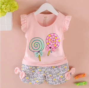 Summer baby girls clothing sets sleeveless tops + bow ties short pants clothes girls cotton causual clothes set