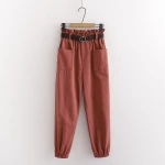 Summer Cargo Spring Loose Solid High Elastic Waist Girls Ankle-length Womens Casual Cotton Trousers Pants