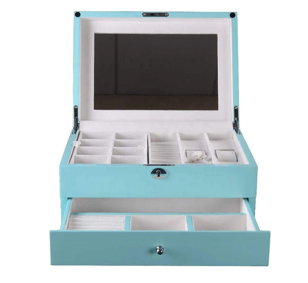 Tiffany blue jewelry gift box wholesale China wooden jewelry box velvet box with mirror